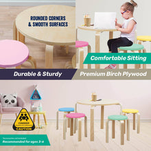 Load image into Gallery viewer, Home Master 5PCE Kids Wooden Table & Coloured Stools Set Stackable Sturdy