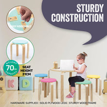 Load image into Gallery viewer, Home Master 5PCE Kids Wooden Table & Coloured Stools Set Stackable Sturdy