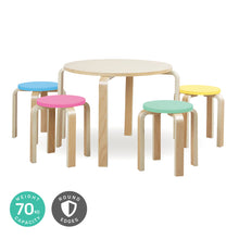 Load image into Gallery viewer, Home Master 5PCE Kids Wooden Table & Coloured Stools Set Stackable Sturdy