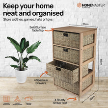 Load image into Gallery viewer, Home Master 4 Drawer Natural Seagrass Wooden Storage Chest Stylish 85cm