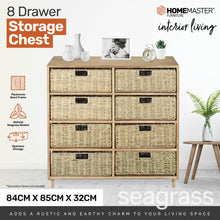 Load image into Gallery viewer, Home Master 8 Drawer Natural Seagrass Wooden Storage Chest Stylish 85cm