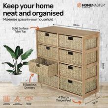 Load image into Gallery viewer, Home Master 8 Drawer Natural Seagrass Wooden Storage Chest Stylish 85cm