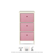 Load image into Gallery viewer, Home Master 3 Drawer Pine Wood Storage Chest Pink Fabric Baskets 70 x 80cm