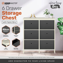 Load image into Gallery viewer, Home Master 6 Drawer Pine Wood Storage Chest Grey Fabric Baskets 70 x 80cm