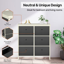 Load image into Gallery viewer, Home Master 6 Drawer Pine Wood Storage Chest Grey Fabric Baskets 70 x 80cm