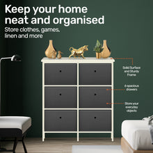 Load image into Gallery viewer, Home Master 6 Drawer Pine Wood Storage Chest Grey Fabric Baskets 70 x 80cm