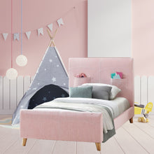 Load image into Gallery viewer, Phlox Kids King Single Bed Fabric Upholstered Children Kid Timber Frame - Pink