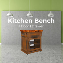 Load image into Gallery viewer, Umber Kitchen Work Bench Storage Trolley Solid Pine Wood Portable Cart Wheels