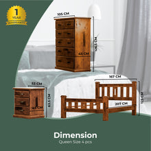 Load image into Gallery viewer, Umber 4pc Queen Bed Frame Suite Bedside Tallboy Furniture Package - Dark Brown