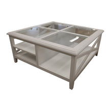 Load image into Gallery viewer, White Daisy Coffee Table 100cm Glass Top Wood Hamptons Style