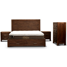 Load image into Gallery viewer, Comfortis 4pc Queen Bed Frame Suite Bedside Tallboy Furniture Package - Walnut