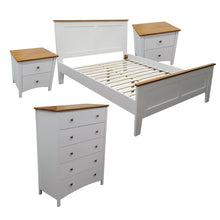 Load image into Gallery viewer, Lobelia 4pc Double Bed Suite Bedside Tallboy Bedroom Furniture Package - White