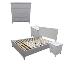 Load image into Gallery viewer, Wisteria 4pc Queen Bed Suite Bedside Tallboy Bedroom Set Furniture Package - WHT