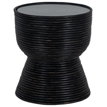 Load image into Gallery viewer, Clover Rattan Round Side End Table 46cm with Glass Top - Distressed Black