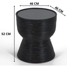 Load image into Gallery viewer, Clover Rattan Round Side End Table 46cm with Glass Top - Distressed Black