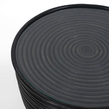 Load image into Gallery viewer, Clover Rattan Round Side End Table 46cm with Glass Top - Distressed Black