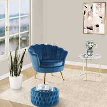 Load image into Gallery viewer, Bloomer Velvet Fabric Accent Love Chair Round Ottoman Set - Blue