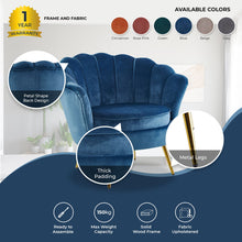 Load image into Gallery viewer, Bloomer Velvet Fabric Accent Love Chair Round Ottoman Set - Blue
