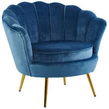 Load image into Gallery viewer, Bloomer Velvet Fabric Accent Love Chair Round Ottoman Set - Blue