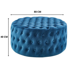 Load image into Gallery viewer, Bloomer Velvet Fabric Accent Love Chair Round Ottoman Set - Blue