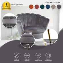 Load image into Gallery viewer, Bloomer Velvet Fabric Accent Love Chair Round Ottoman Set - Grey