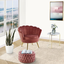 Load image into Gallery viewer, Bloomer Velvet Fabric Accent Love Chair Round Ottoman Set - Rose Pink