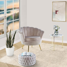 Load image into Gallery viewer, Bloomer Velvet Fabric Accent Love Chair Round Ottoman Set - Beige