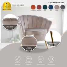 Load image into Gallery viewer, Bloomer Velvet Fabric Accent Love Chair Round Ottoman Set - Beige