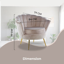 Load image into Gallery viewer, Bloomer Velvet Fabric Accent Love Chair Round Ottoman Set - Beige