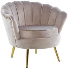 Load image into Gallery viewer, Bloomer Velvet Fabric Accent Love Chair Round Ottoman Set - Beige