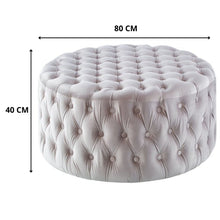 Load image into Gallery viewer, Bloomer Velvet Fabric Accent Love Chair Round Ottoman Set - Beige