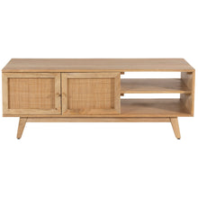 Load image into Gallery viewer, Olearia  ETU Entertainment TV Unit 117cm Solid Mango Wood Rattan 2 Door Natural