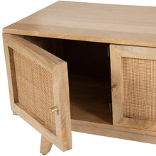 Load image into Gallery viewer, Olearia  ETU Entertainment TV Unit 117cm Solid Mango Wood Rattan 2 Door Natural