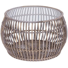 Load image into Gallery viewer, Sage 70cm Glass Topped Rattan Round Coffee Table - Natural