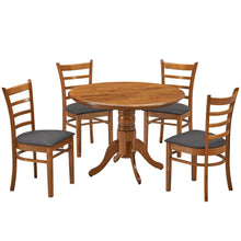 Load image into Gallery viewer, Linaria 5pc Dining Set 106cm Round Pedestral Table 4 Fabric Seat Chair - Walnut