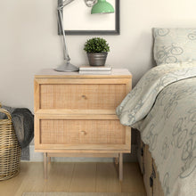 Load image into Gallery viewer, Martina Set of 2 Bedside Table 2 Drawer Storage Cabinet Solid Mango Wood Rattan