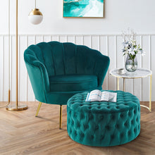 Load image into Gallery viewer, Cosmos Tufted Velvet Fabric Round Ottoman Footstools - Green