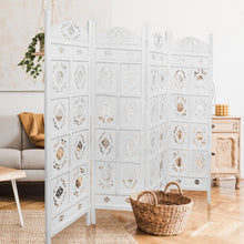 Load image into Gallery viewer, Iron Jali 4 Panel Room Divider Screen Privacy Shoji Timber Wood Stand - White