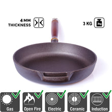Load image into Gallery viewer, Pre-Seasoned 29cm Cast Iron Fry Pan Cookware Heat-Resistant Wooden Handle