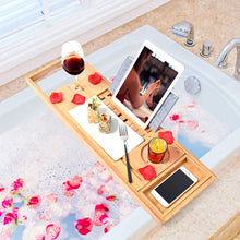 Load image into Gallery viewer, Bamboo Bathtub Bath tub Tray Table Caddy Tray Cellphone,Book,Tray Wineglass Holder