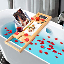 Load image into Gallery viewer, Bamboo Bathtub Bath tub Tray Table Caddy Tray Cellphone,Book,Tray Wineglass Holder