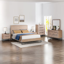 Load image into Gallery viewer, 5 Pieces Bedroom Suite made in Solid Wood Acacia Veneered Queen Size Oak Colour Bed, Bedside Table, Tallboy & Dresser