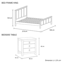 Load image into Gallery viewer, 3 Pieces Bedroom Suite with Solid Acacia Wood Veneered Construction in King Size White Ash Colour Bed, Bedside Table