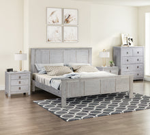 Load image into Gallery viewer, 5 Pieces Bedroom Suite with Solid Acacia Wood Veneered Construction in King Size White Ash Colour Bed, Bedside Table , Tallboy & Dresser