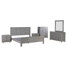 Load image into Gallery viewer, 5 Pieces Bedroom Suite with Solid Acacia Wood Veneered Construction in Queen Size White Ash Colour Bed, Bedside Table , Tallboy & Dresser