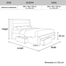Load image into Gallery viewer, Storage Bed Frame King Size Upholstery Fabric in Light Grey with Base Drawers