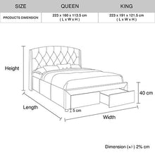 Load image into Gallery viewer, Queen Size Storage Bed Frame Upholtery Navy Blue Fabric with 2 Drawers