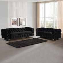 Load image into Gallery viewer, 3+2 Seater Sofa Classic Button Tufted Lounge in Black Velvet Fabric with Metal Legs