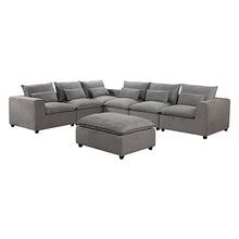 Load image into Gallery viewer, 6 Seater Cloud Sectional Sofa in Belfast Fabric Grey Living Room Couch with Ottoman