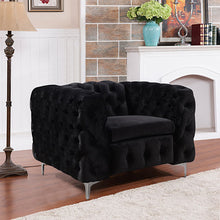 Load image into Gallery viewer, Single Seater Black Sofa Classic Armchair Button Tufted in Velvet Fabric with Metal Legs